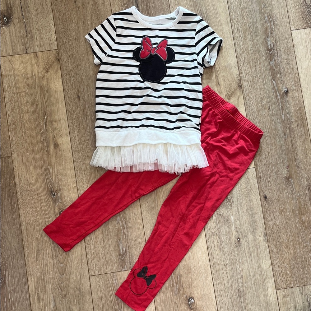 Disney Junior Minnie Mouse Striped Tee & Red Leggings Set 6X